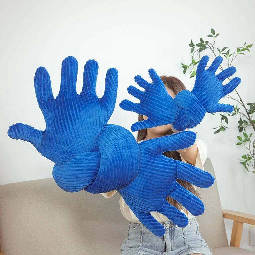 Blue Hand Shape Plush Pillows Long Strip Palm Cushion for Home Travel and view 3