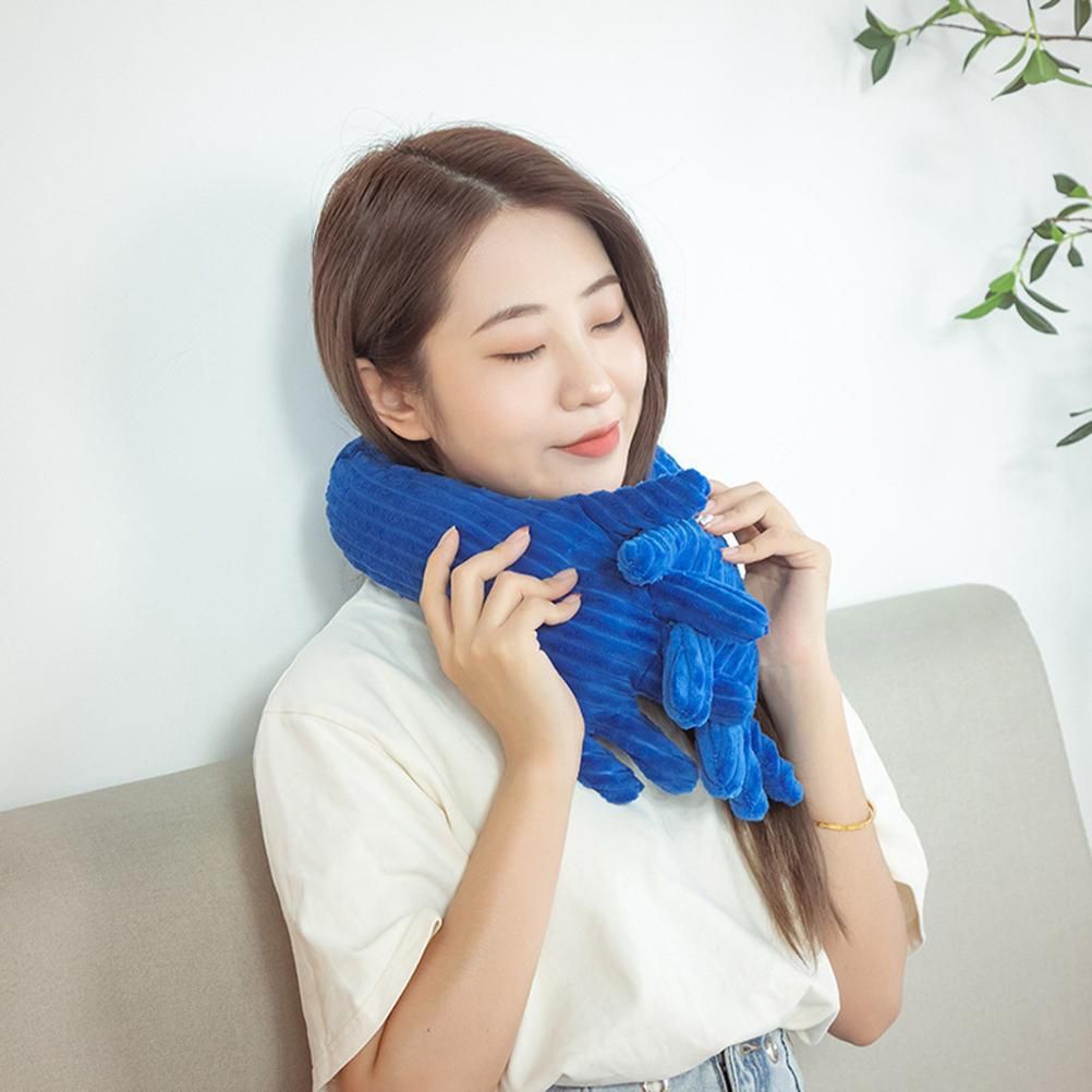 Blue Hand Shape Plush Pillows Long Strip Palm Cushion for Home Travel and view 5