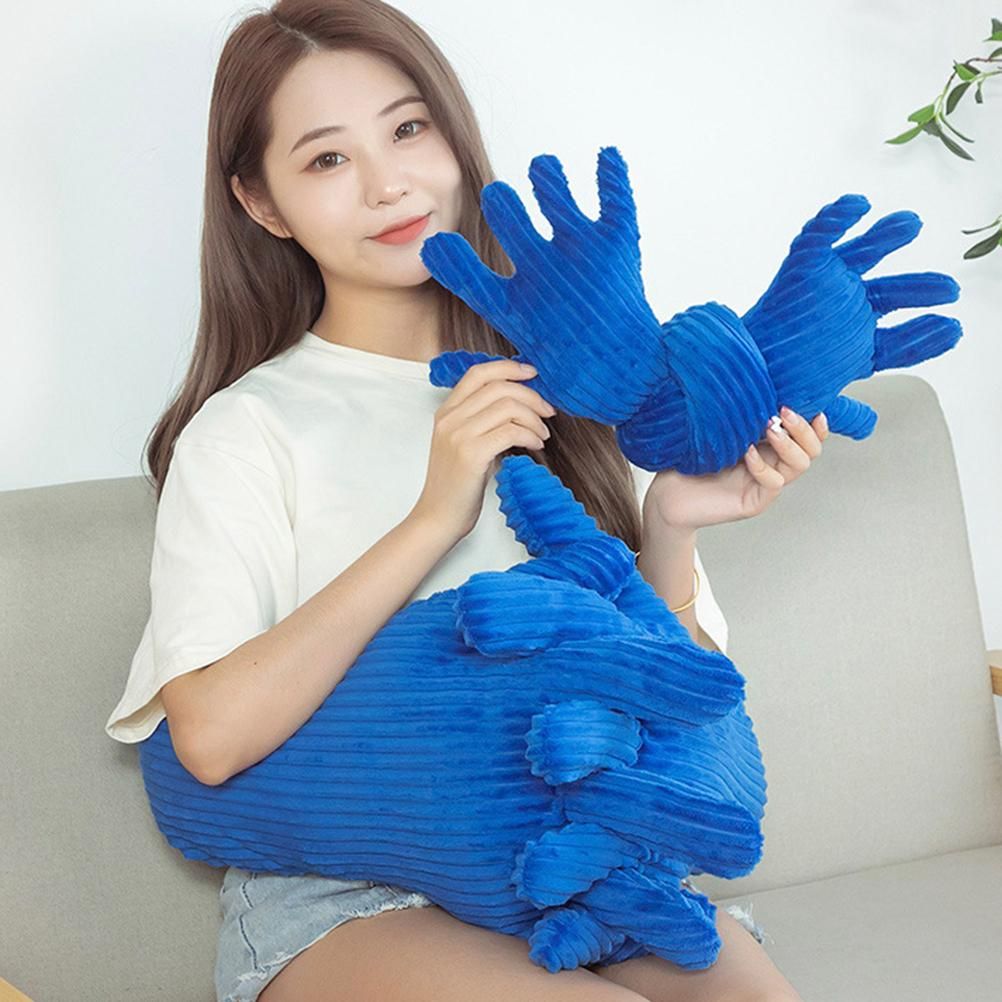 Blue Hand Shape Plush Pillows Long Strip Palm Cushion for Home Travel and view 10