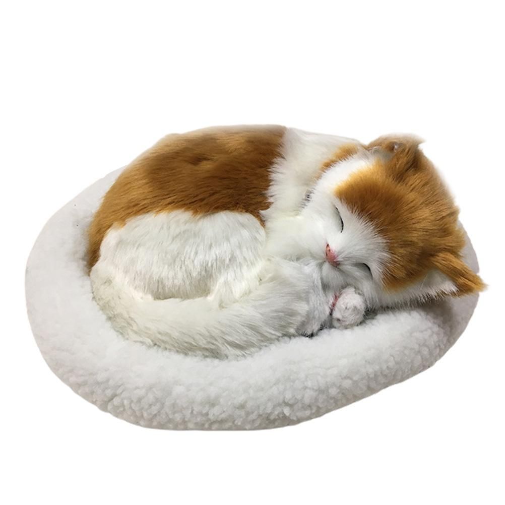 Realistic Sleeping Cat Toy Breathing Cat Stuffed Animal Doll with Mat Plush