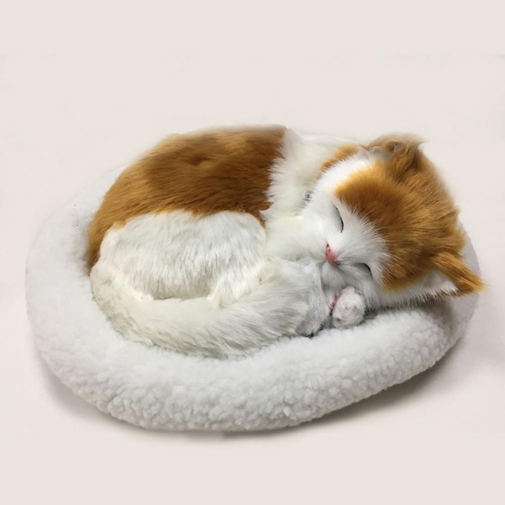 Realistic Sleeping Cat Toy Breathing Cat Stuffed Animal Doll with Mat Plush view 5