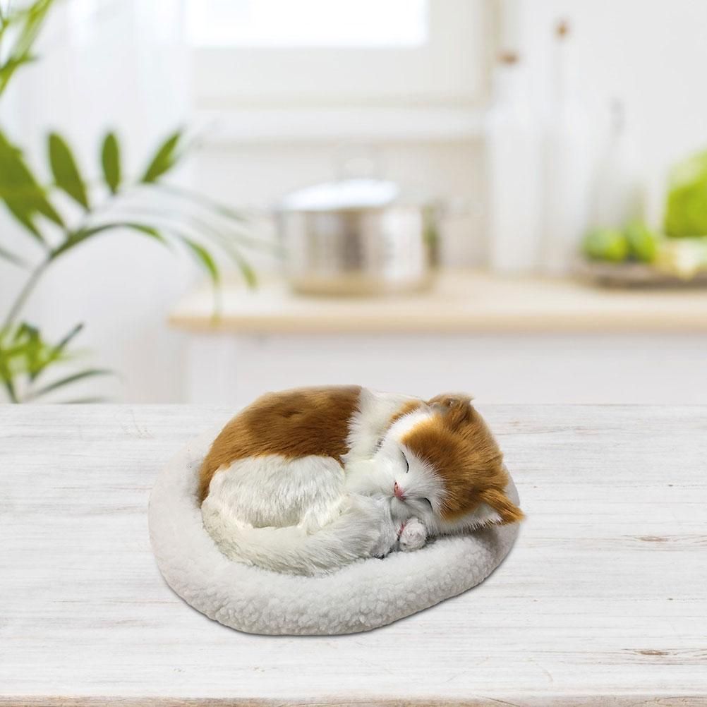 Realistic Sleeping Cat Toy Breathing Cat Stuffed Animal Doll with Mat Plush view 7