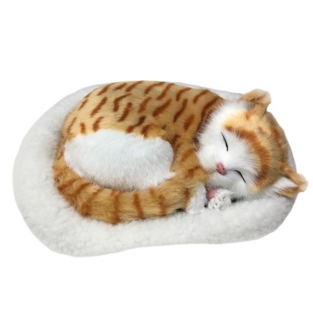 Realistic Sleeping Cat Toy Breathing Cat Stuffed Animal Doll with Mat Plush
