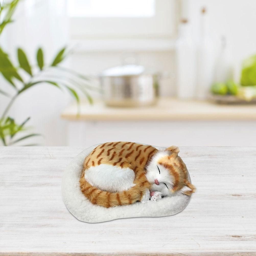 Realistic Sleeping Cat Toy Breathing Cat Stuffed Animal Doll with Mat Plush view 6