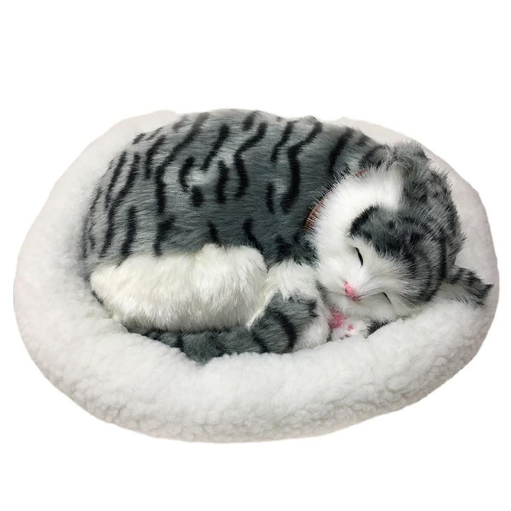 Realistic Sleeping Cat Toy Breathing Cat Stuffed Animal Doll with Mat Plush