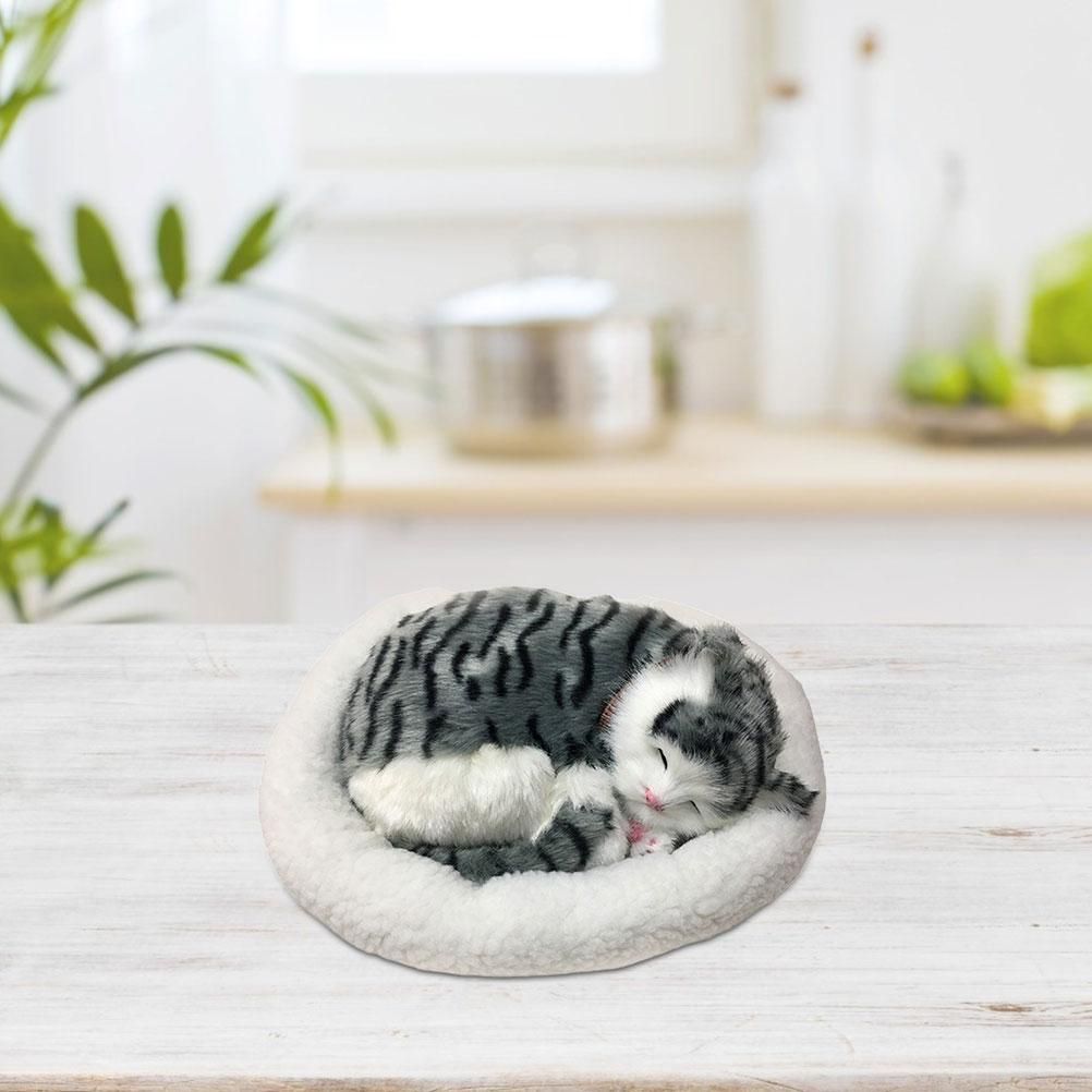 Realistic Sleeping Cat Toy Breathing Cat Stuffed Animal Doll with Mat Plush view 5
