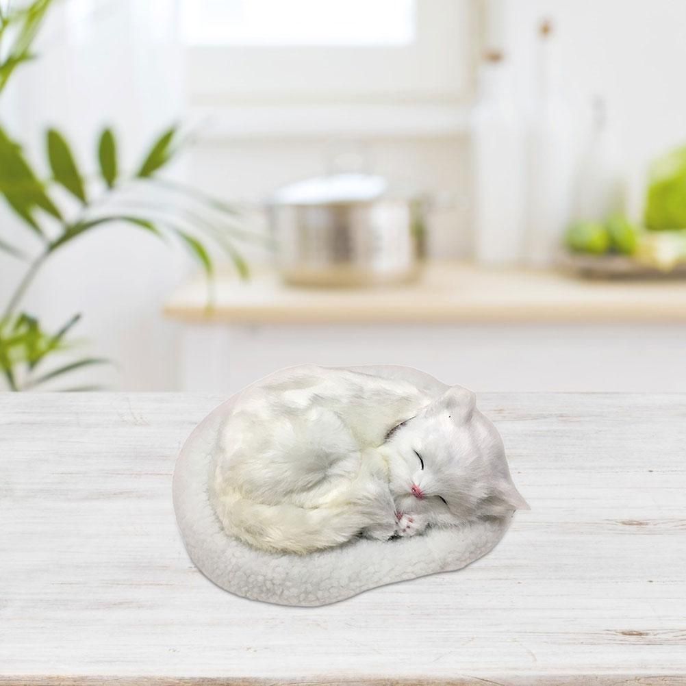 Realistic Sleeping Cat Toy Breathing Cat Stuffed Animal Doll with Mat Plush view 6