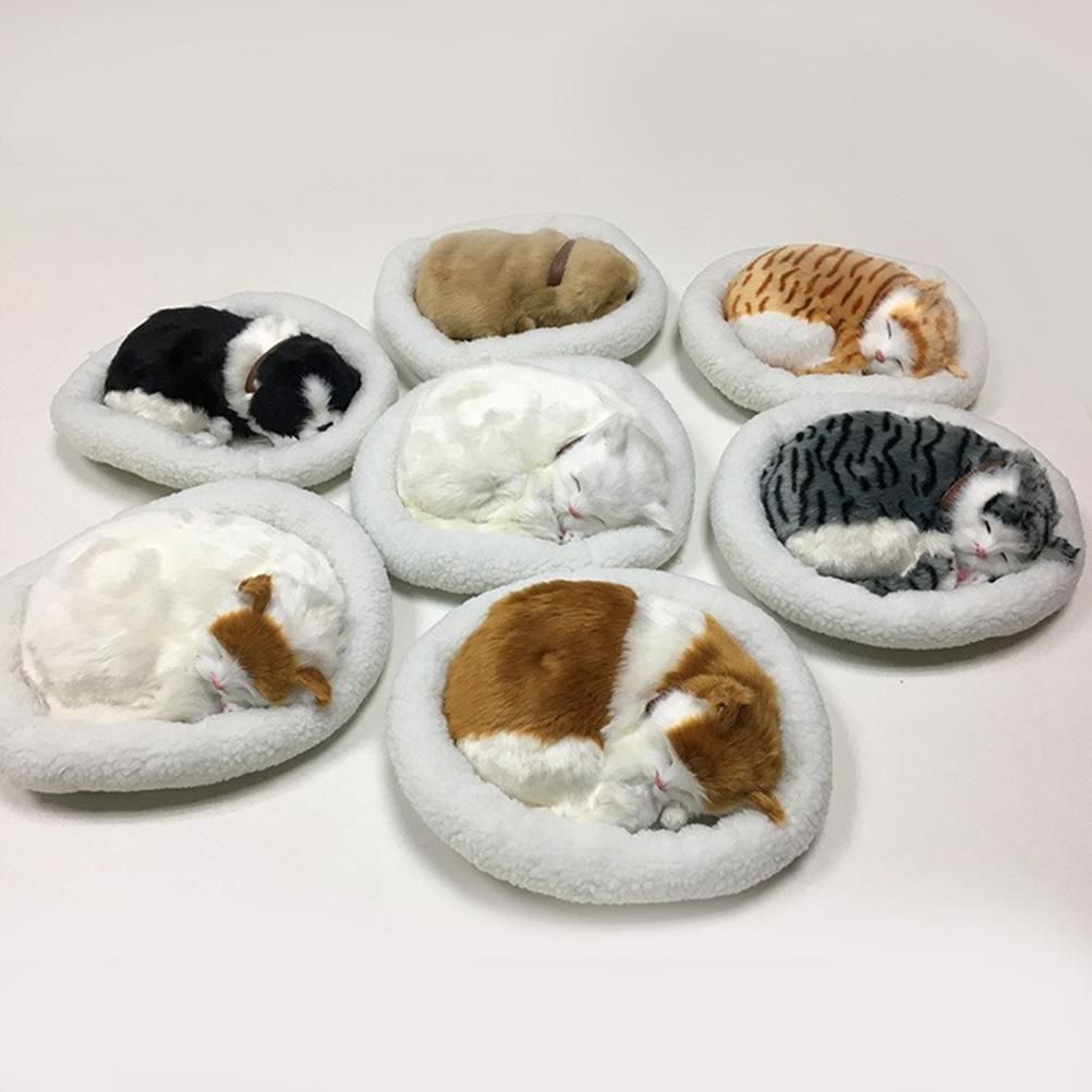 Realistic Sleeping Cat Toy Breathing Cat Stuffed Animal Doll with Mat Plush view 7