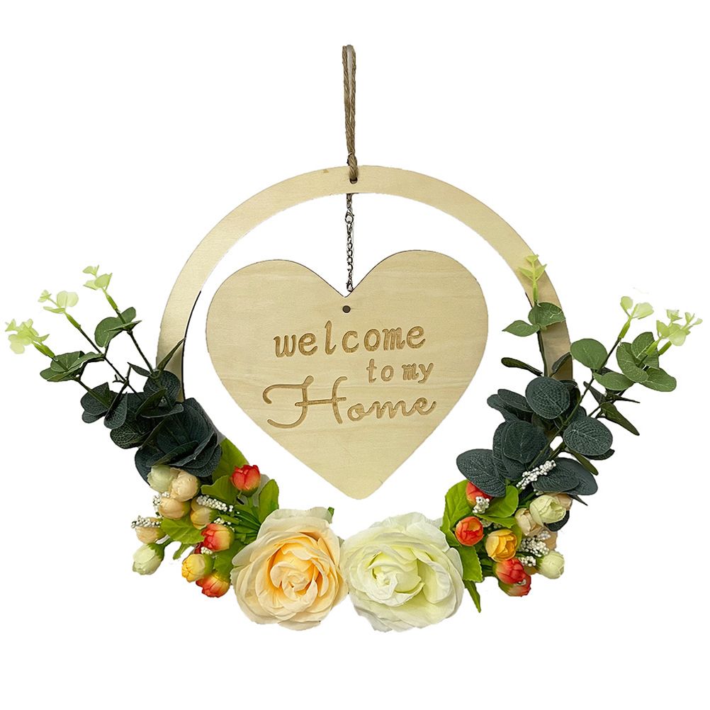 Welcome to My Home Sign Front Door Wood Sign with Love Heart Garland