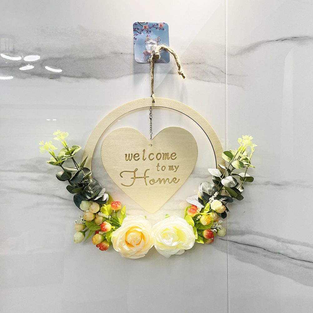 Welcome to My Home Sign Front Door Wood Sign with Love Heart Garland view 5