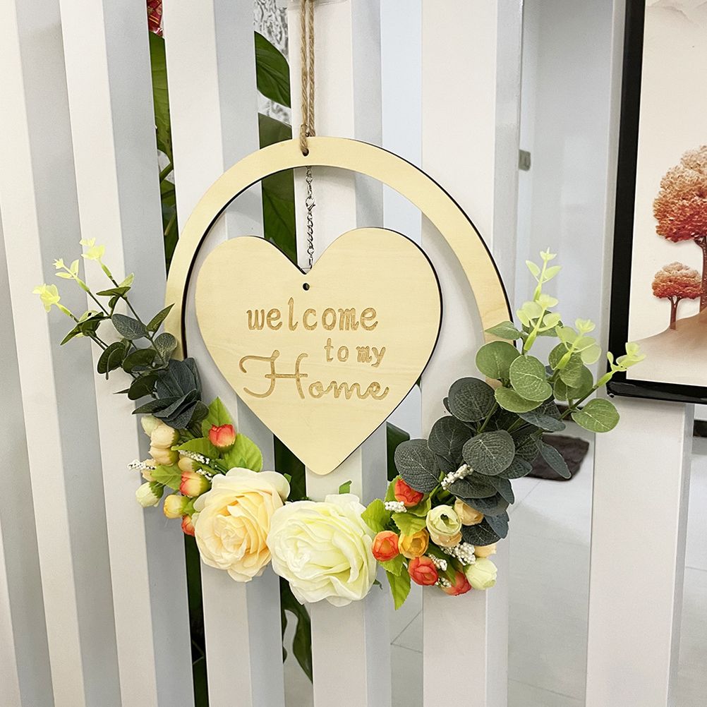 Welcome to My Home Sign Front Door Wood Sign with Love Heart Garland view 10