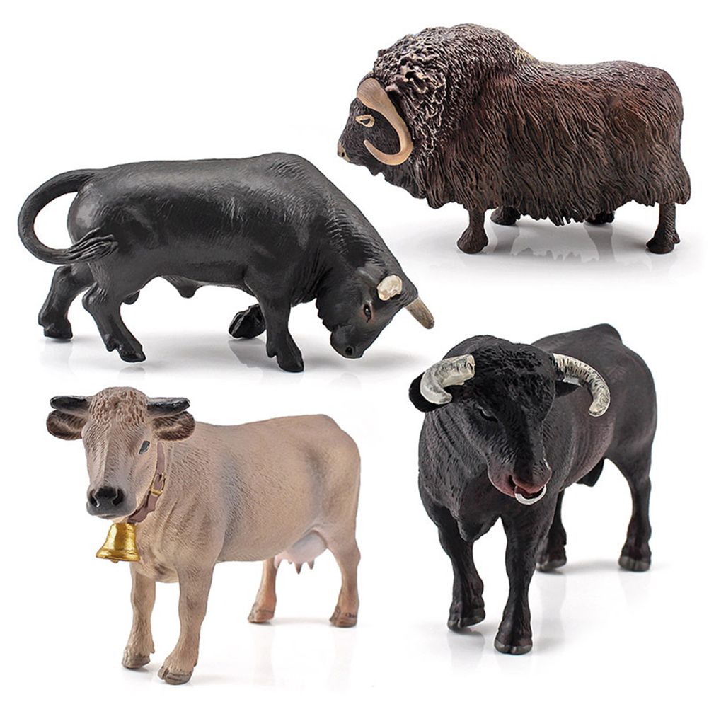 4 Pcs Simulation Farm Cow Cattle Ox Bull Figurine PVC Farm Animal Model Action