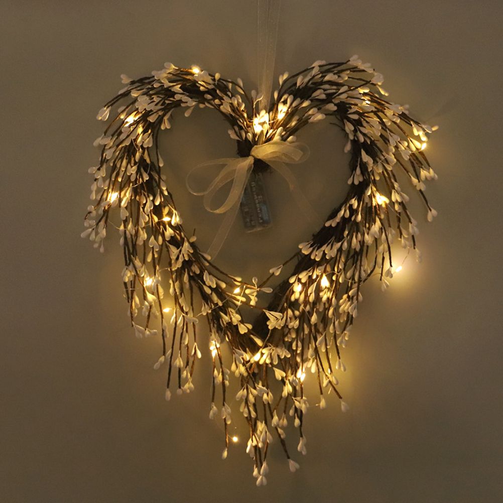 Valentine's Day Heart Wreath with Twigs and Light for Living Room Wall view 3