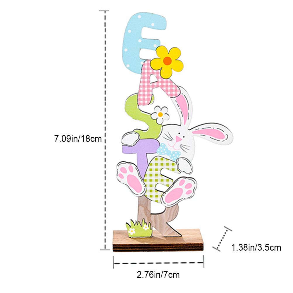 2 Pcs Easter Decorations Wooden Bunny Letter Printing Crafts Ornament Easter view 4