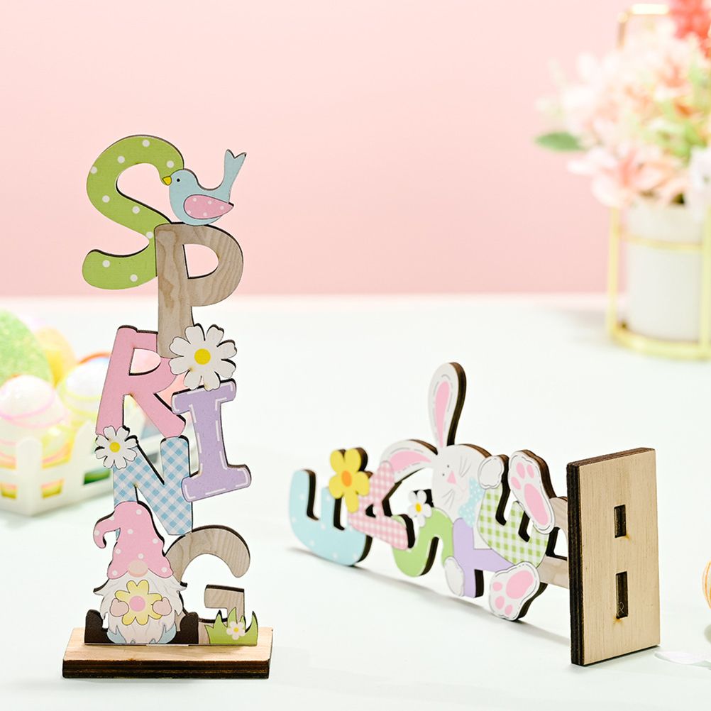2 Pcs Easter Decorations Wooden Bunny Letter Printing Crafts Ornament Easter view 10