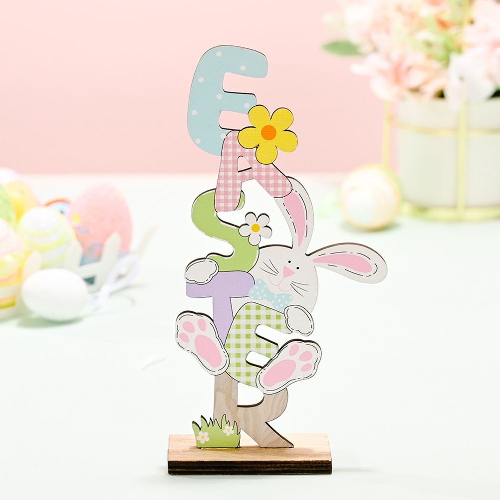 2 Pcs Easter Decorations Wooden Bunny Letter Printing Crafts Ornament Easter view 14
