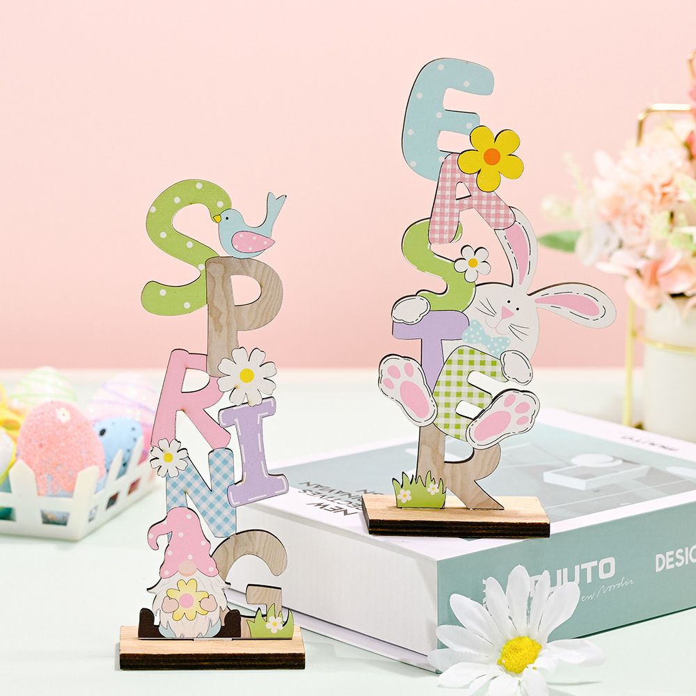 2 Pcs Easter Decorations Wooden Bunny Letter Printing Crafts Ornament Easter view 15