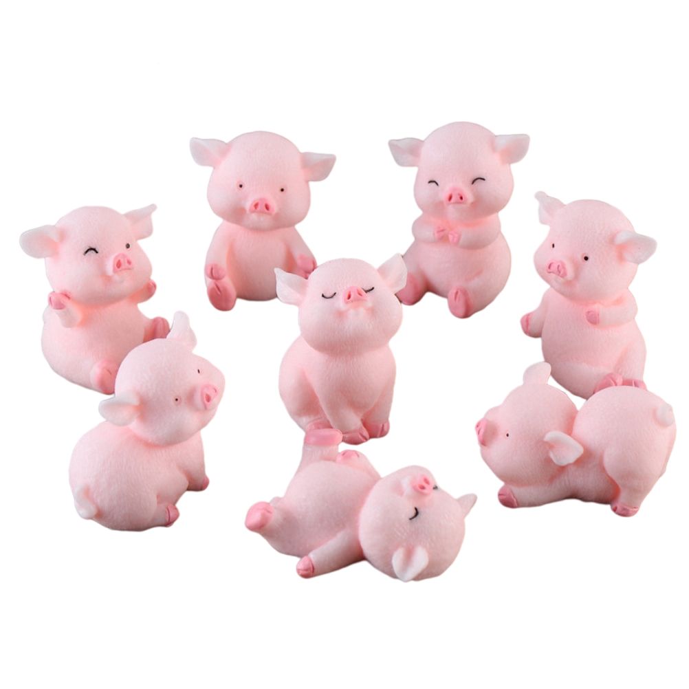 8Pcs Mini Pig Figurines Cake Cupcake Topper Decoration Pig Crafts Resin