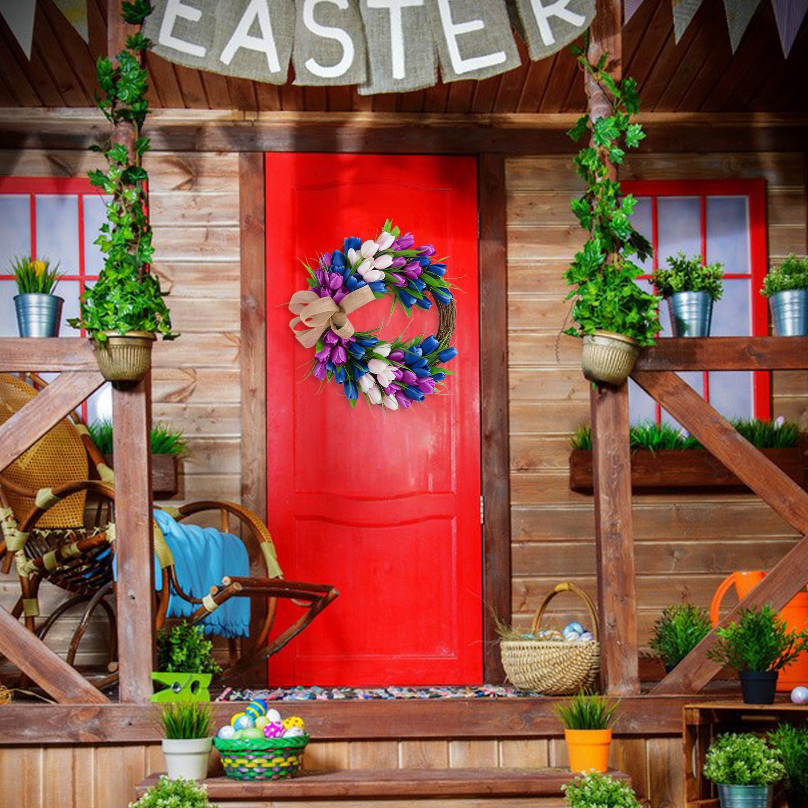 Wreath Artificial Hanging Wreath for Front Door Wall Tree Party Shop Window view 15