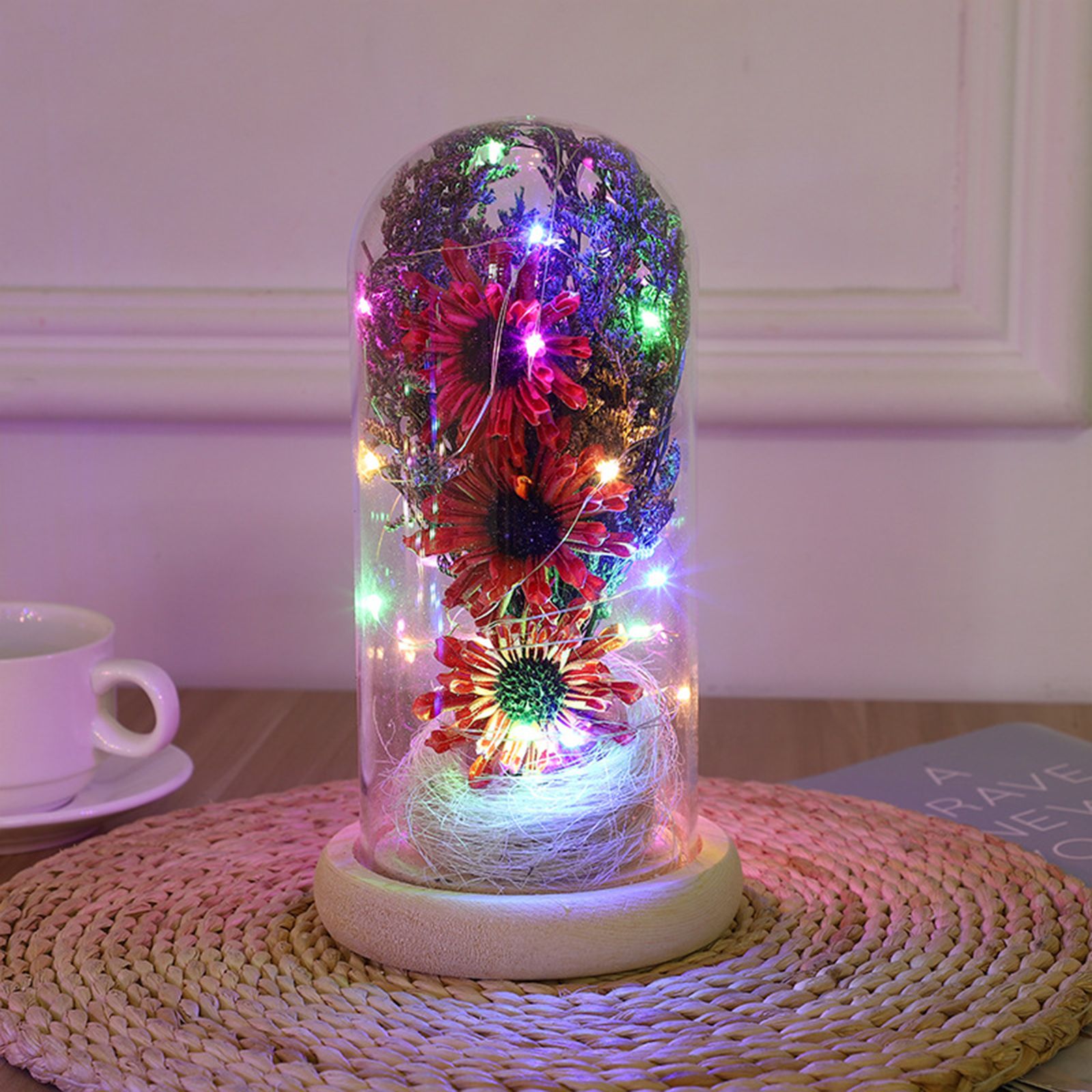 Preserved Flower Glass Dome Artificial Simulation Sunflower with LED Light for view 7