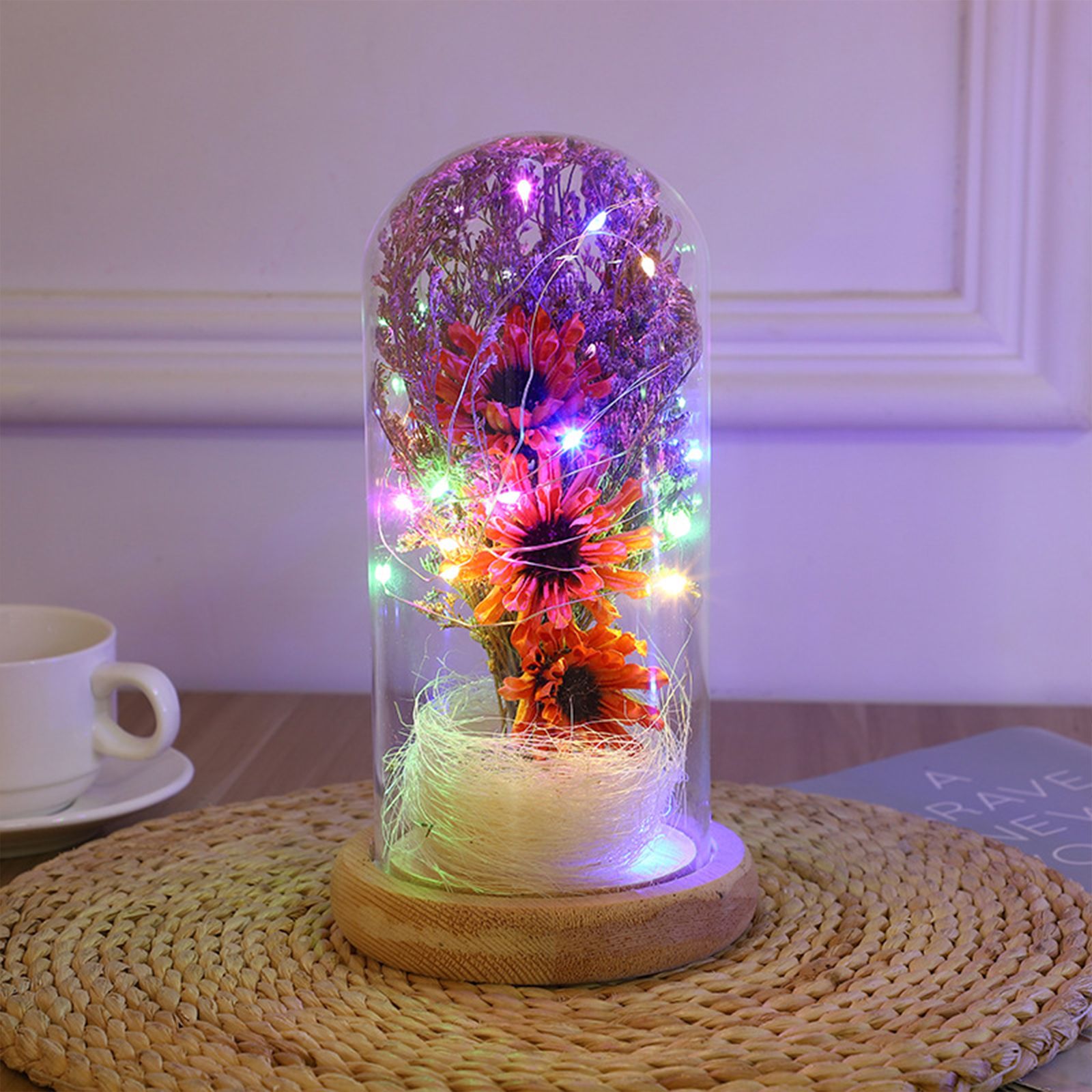 Preserved Flower Glass Dome Artificial Simulation Sunflower with LED Light for view 8