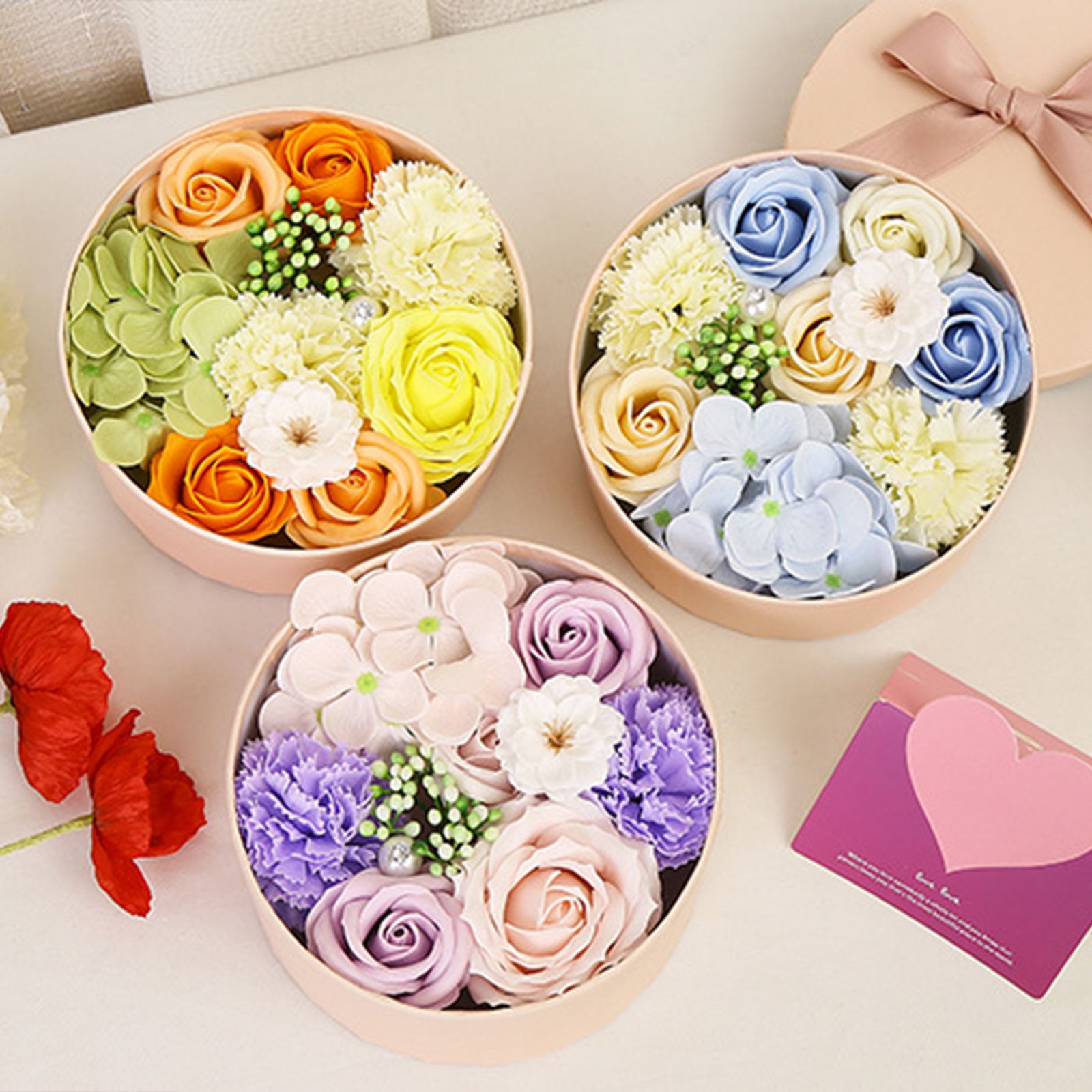 Artificial Flowers Combo Box Simulation Fake Soap Flower Round Box Valentine's view 9
