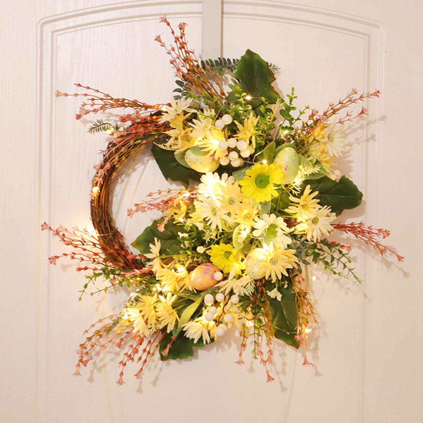 Artificial Wild Chrysanthemum Half Wreath Easter Decorative Wreaths for Home view 2