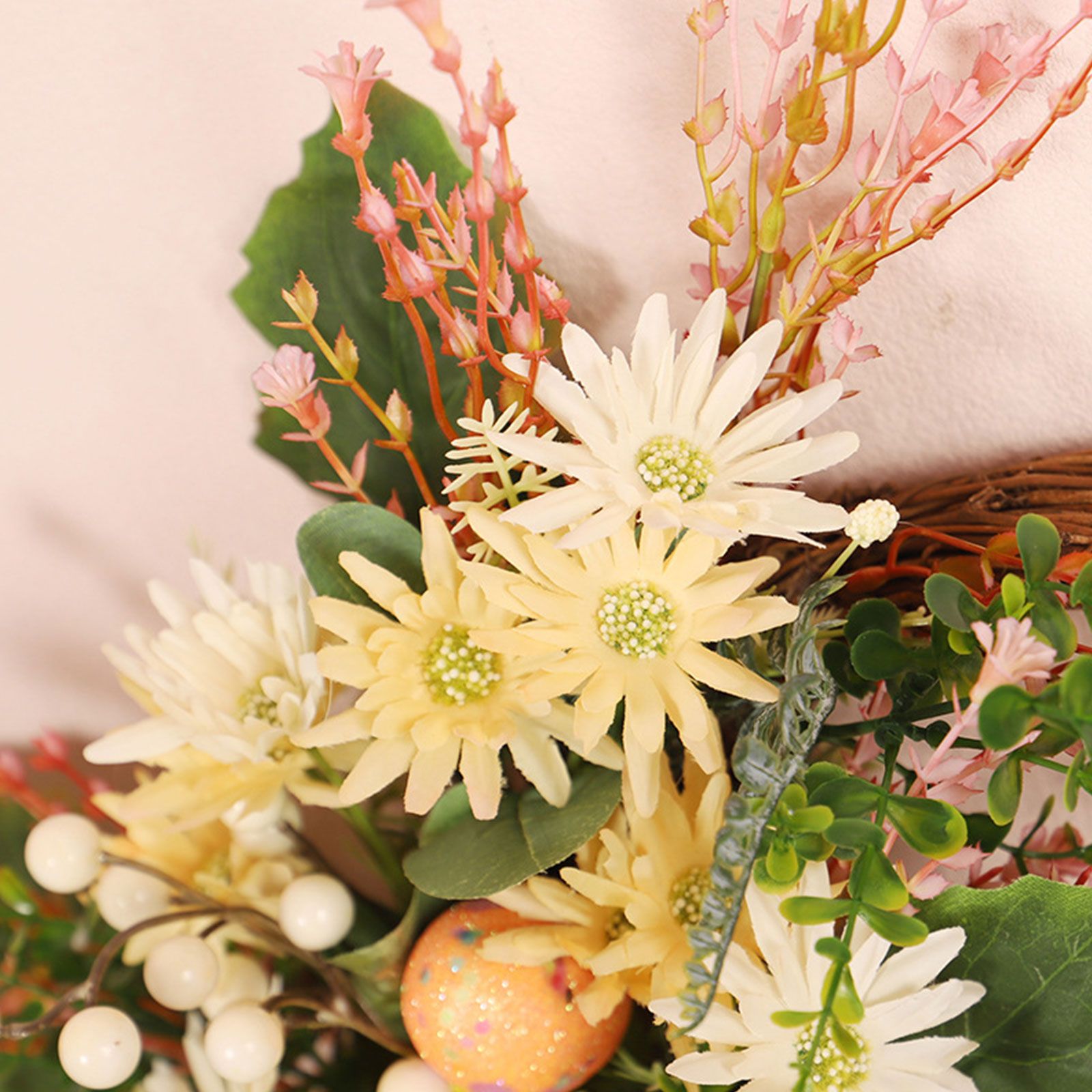 Artificial Wild Chrysanthemum Half Wreath Easter Decorative Wreaths for Home view 4