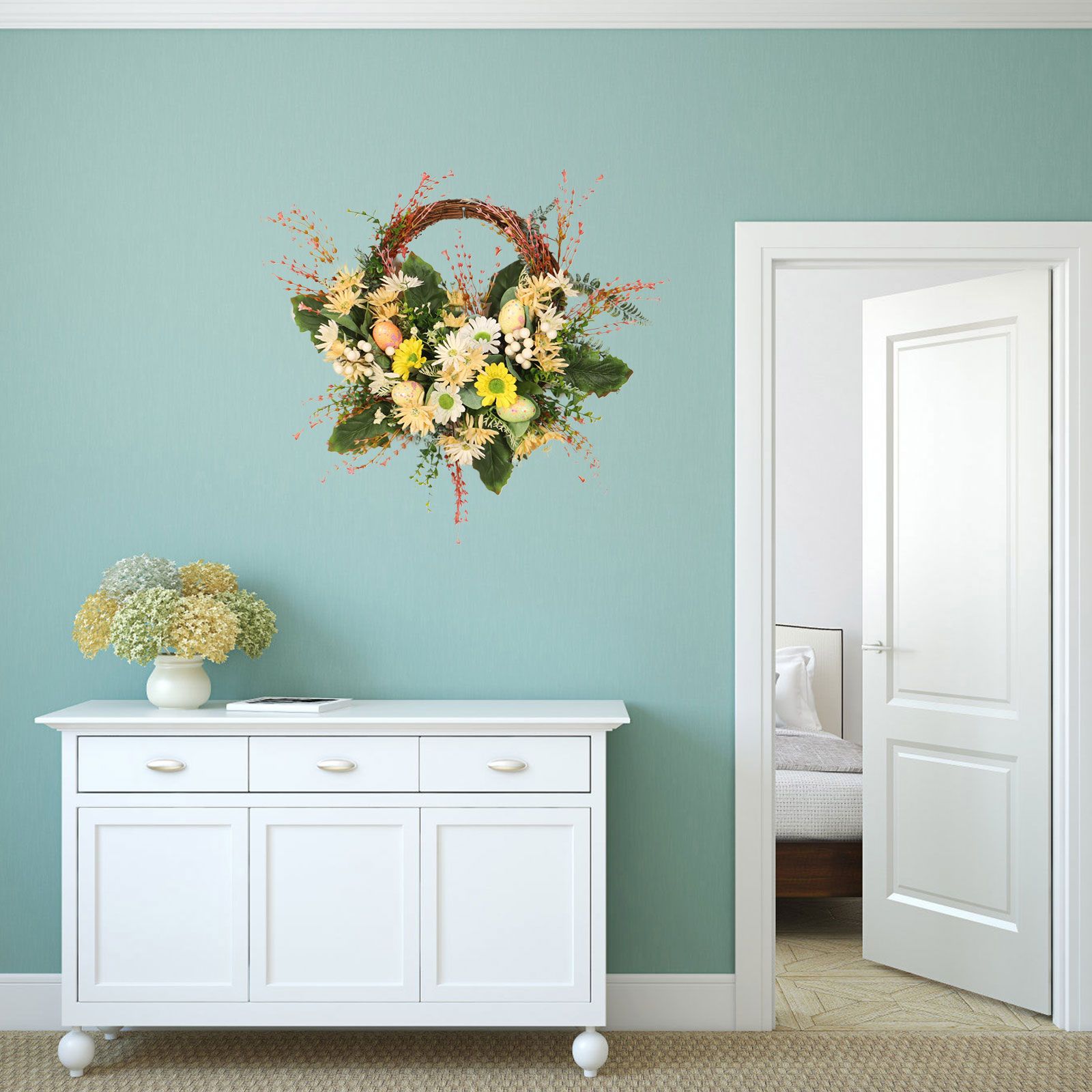 Artificial Wild Chrysanthemum Half Wreath Easter Decorative Wreaths for Home view 6