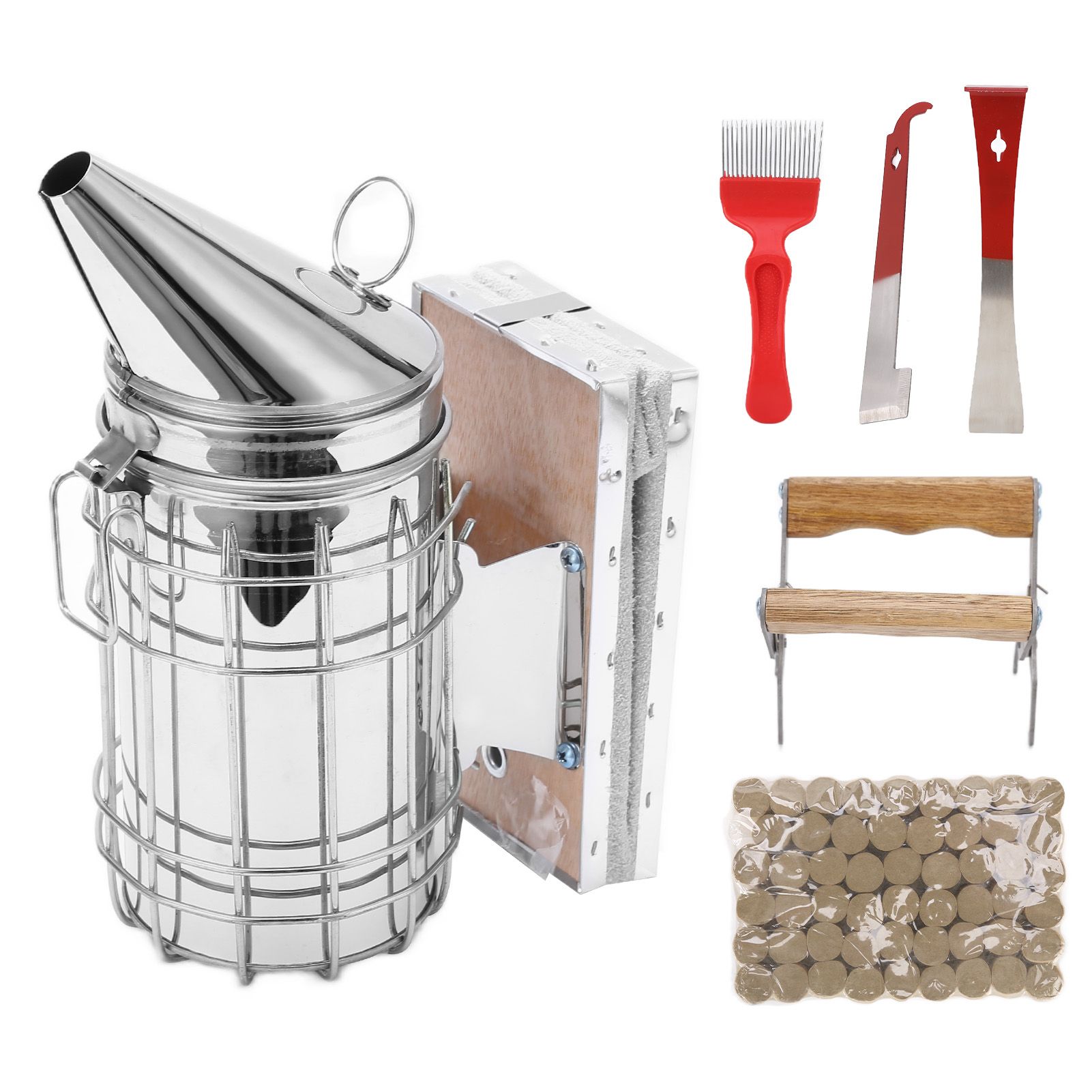 6Pcs/Set Stainless Steel Beehive Smoker Kit Bee Smoker Beekeeping Equipment