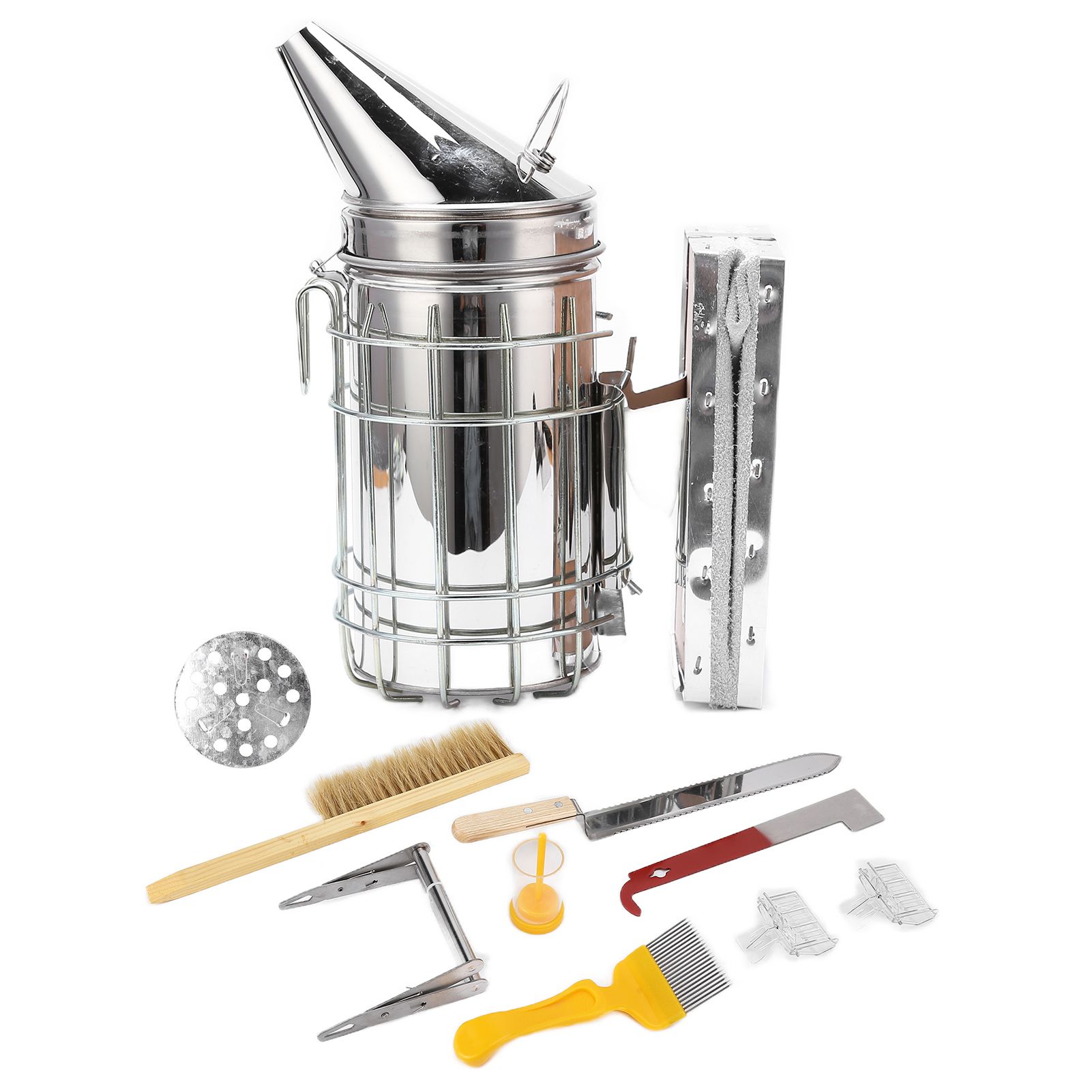 9Pcs/Set Beehive Smoker Kit with Bee Brush Yellow Needle Scratcher Serrated