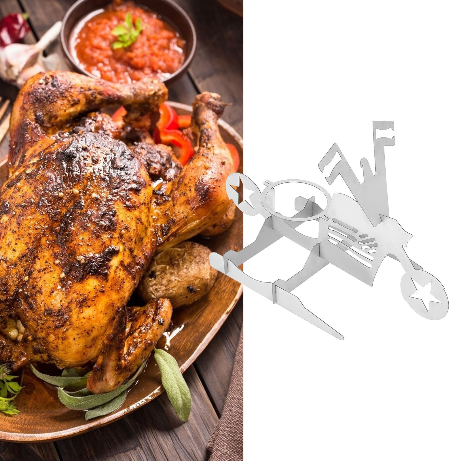 Stainless Steel Chicken Stand Removable Portable MotorcycleShape BBQ Roaster view 11