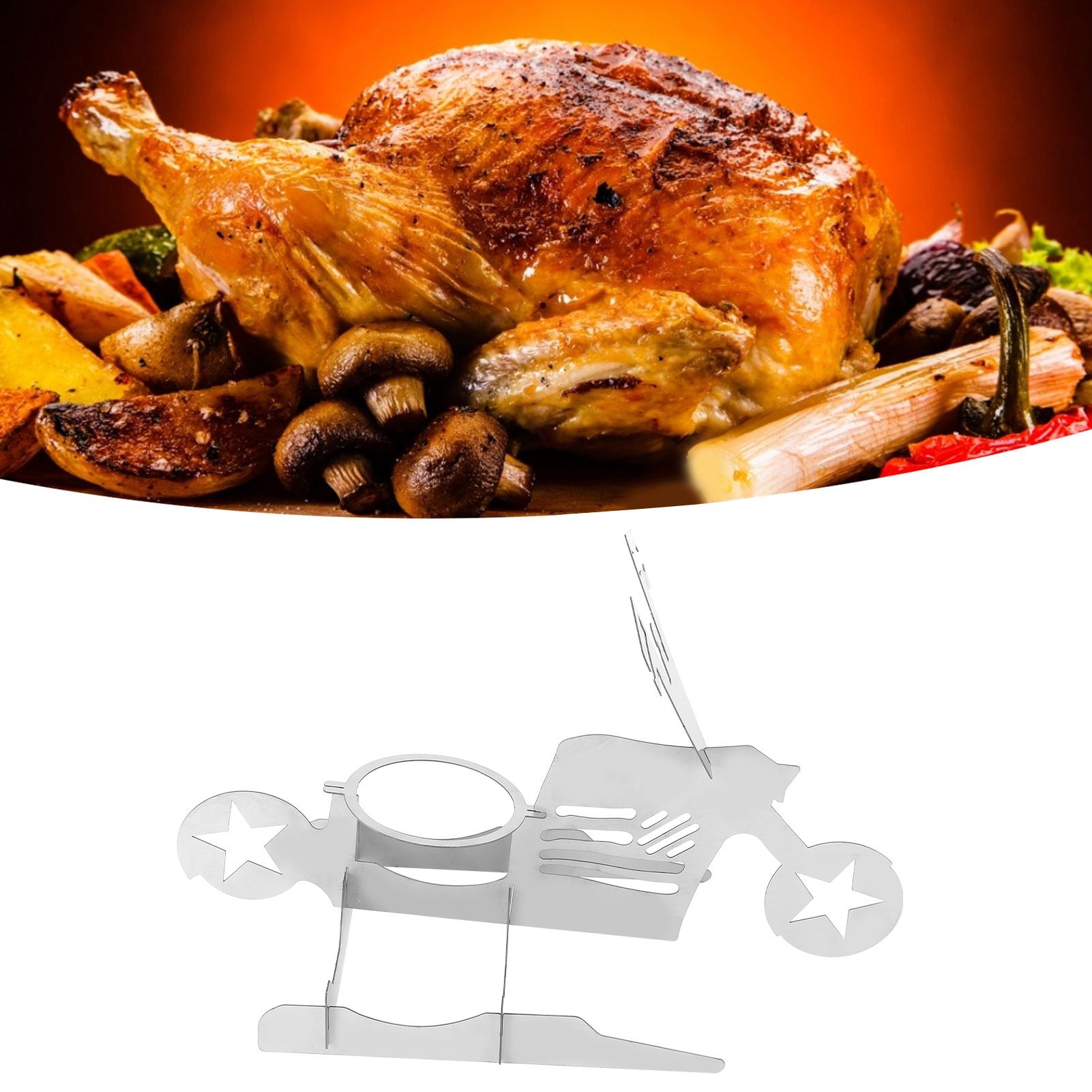 Stainless Steel Chicken Stand Removable Portable MotorcycleShape BBQ Roaster view 12