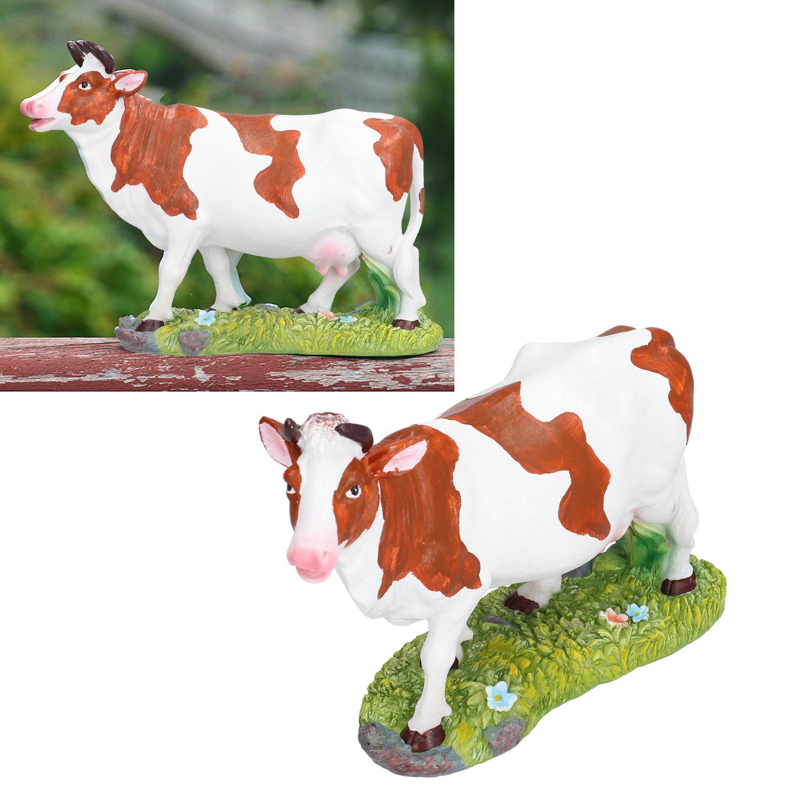 Cow Figurines Brown and White Cow Model Ornament Animal Sculpture Resin Crafts view 11