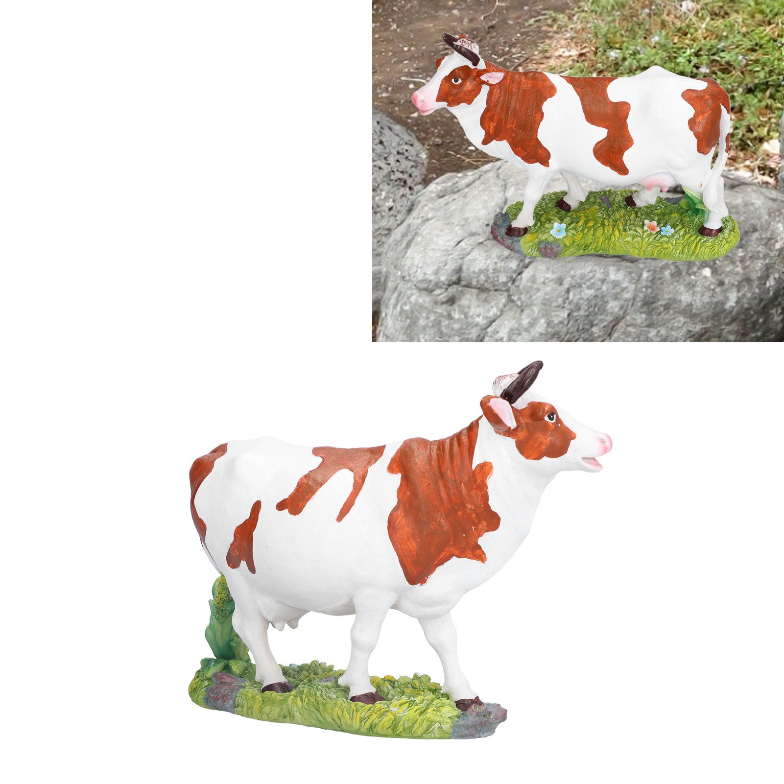 Cow Figurines Brown and White Cow Model Ornament Animal Sculpture Resin Crafts view 12
