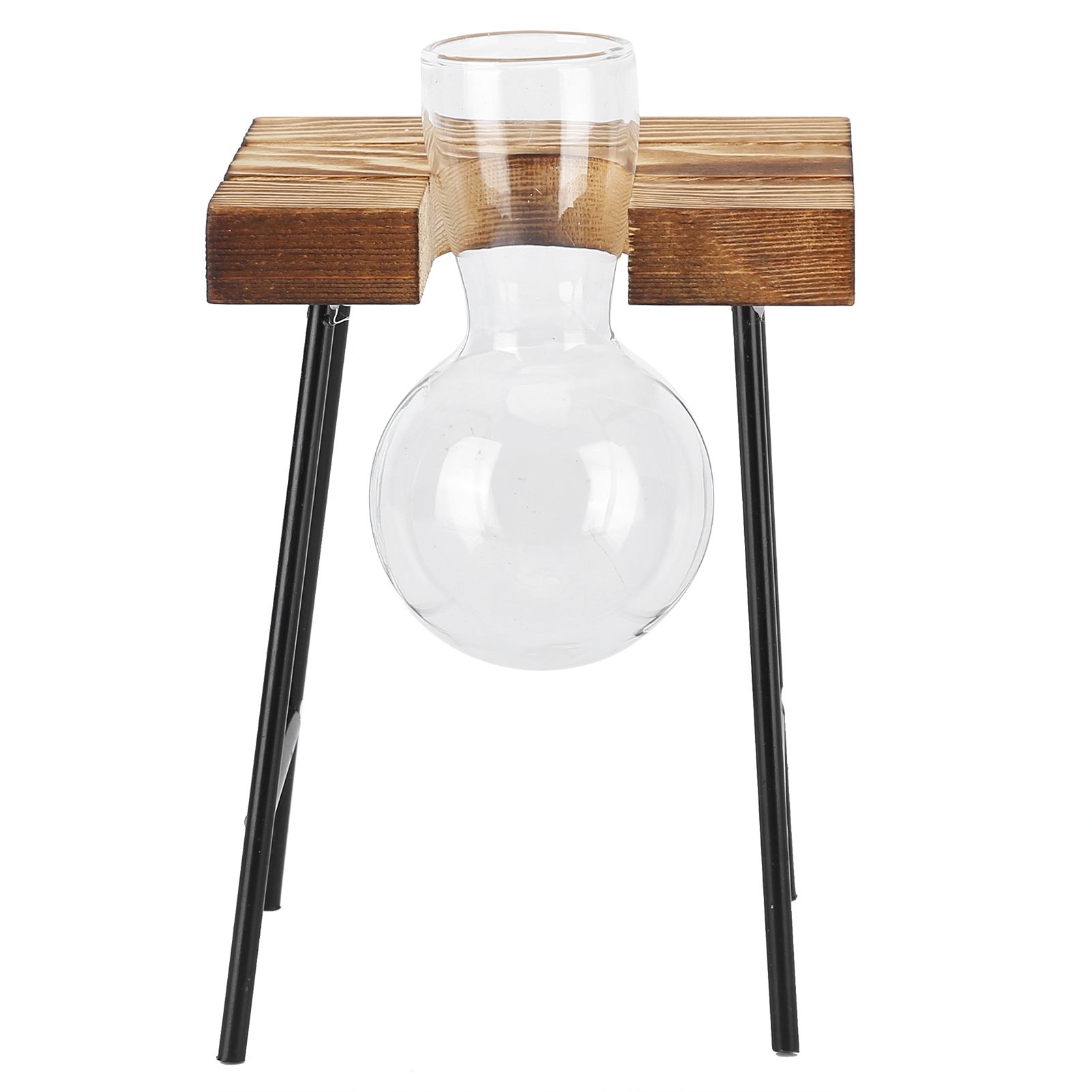 Desktop Glass Planter Wooden Stand Bulb Glass Vase Hydroponics Plant Planter