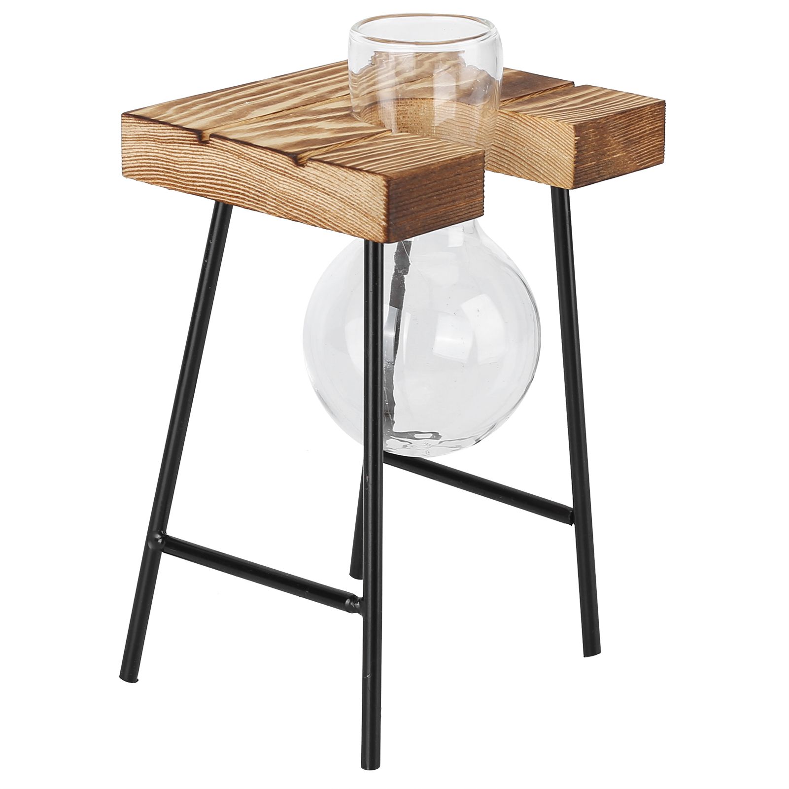 Desktop Glass Planter Wooden Stand Bulb Glass Vase Hydroponics Plant Planter view 2