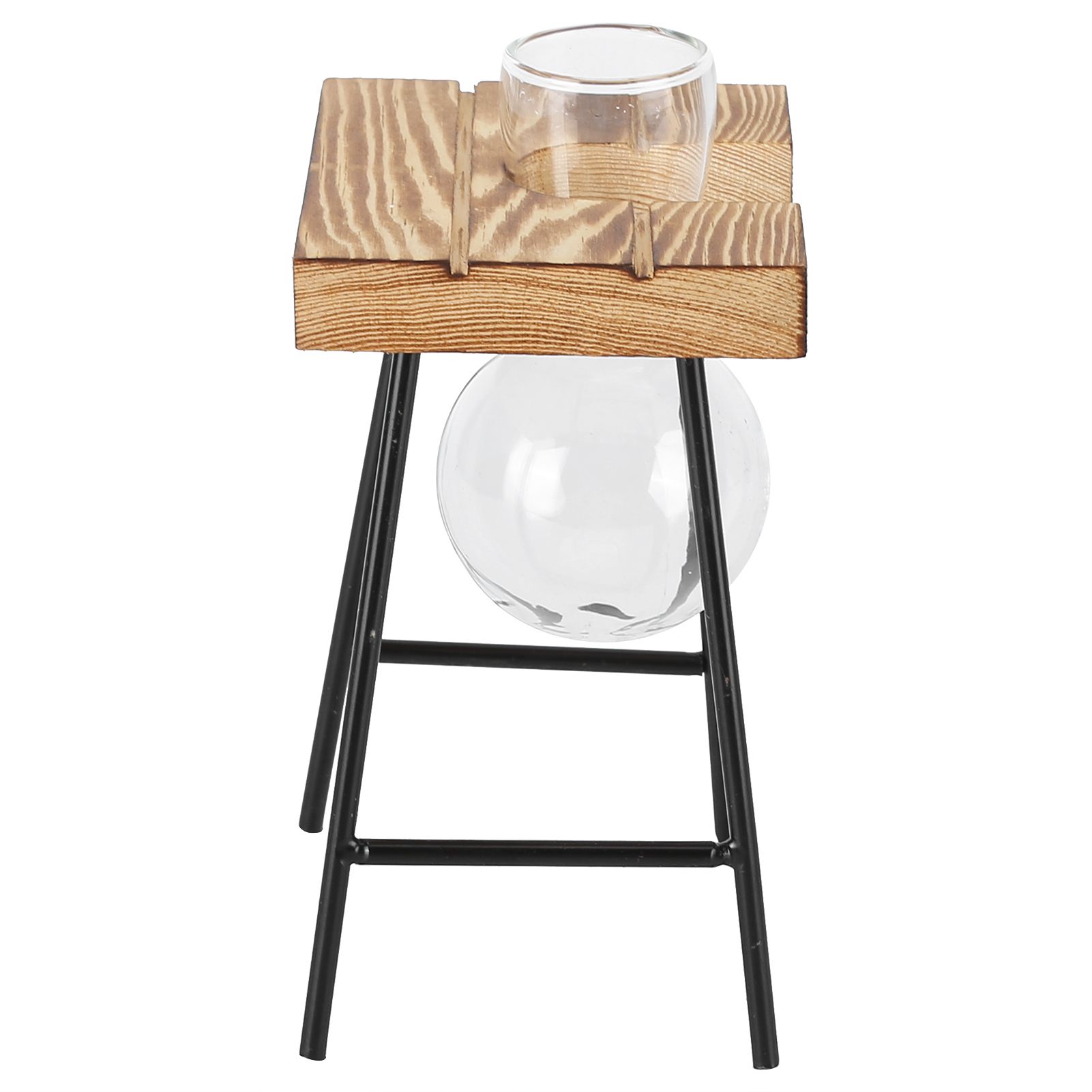 Desktop Glass Planter Wooden Stand Bulb Glass Vase Hydroponics Plant Planter view 4