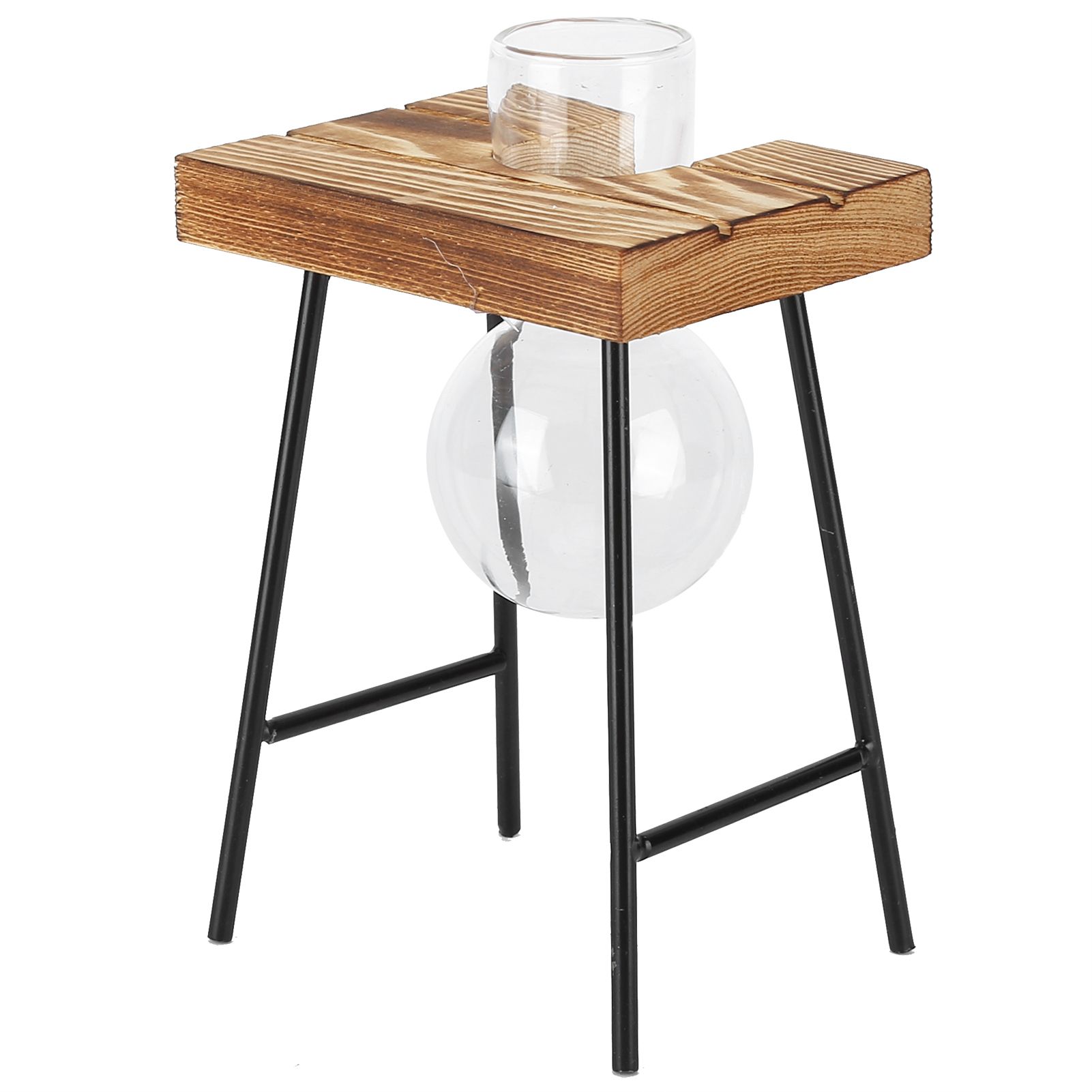 Desktop Glass Planter Wooden Stand Bulb Glass Vase Hydroponics Plant Planter view 5