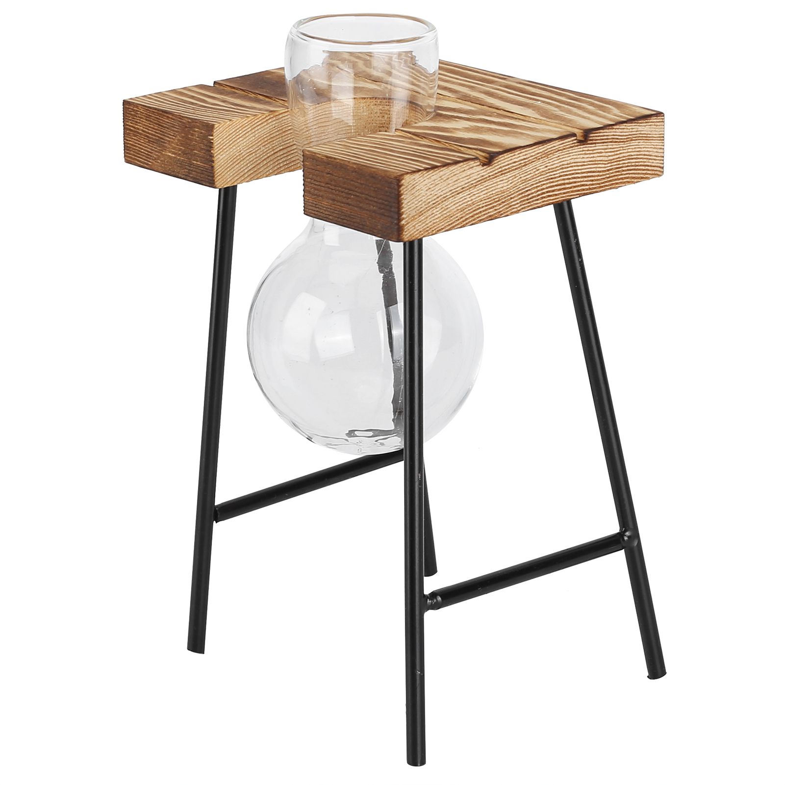 Desktop Glass Planter Wooden Stand Bulb Glass Vase Hydroponics Plant Planter view 6