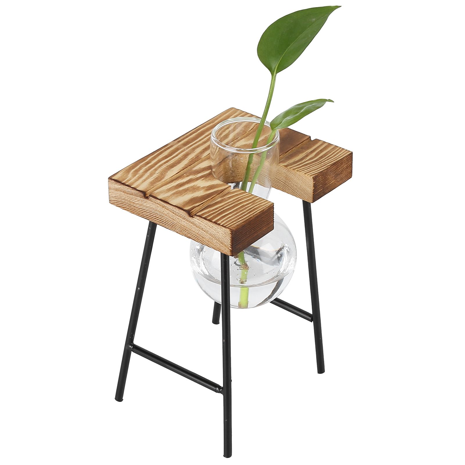 Desktop Glass Planter Wooden Stand Bulb Glass Vase Hydroponics Plant Planter view 9