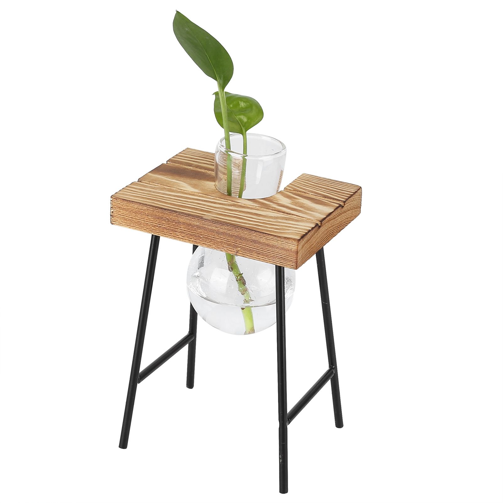 Desktop Glass Planter Wooden Stand Bulb Glass Vase Hydroponics Plant Planter view 10
