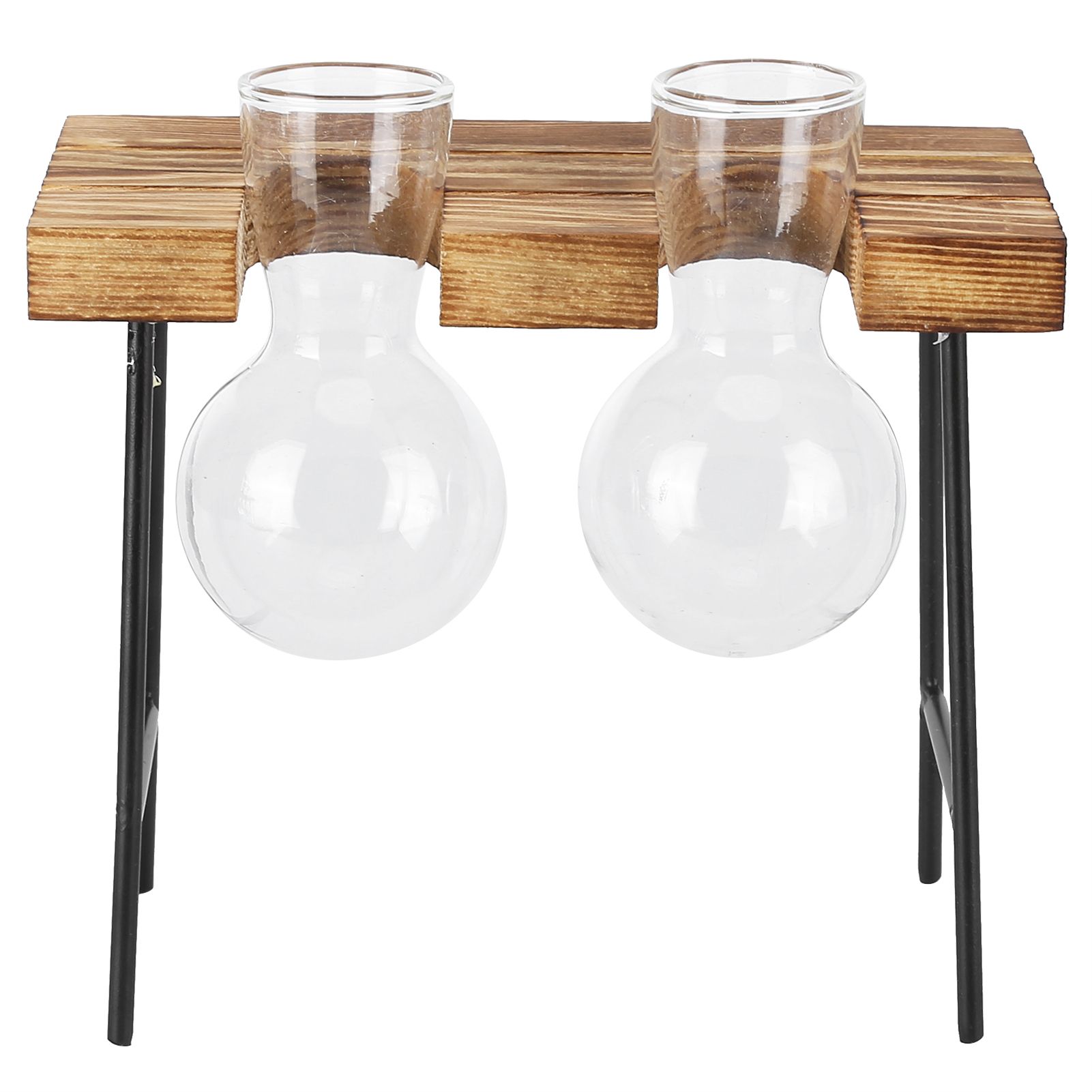 Desktop Glass Planter Wooden Stand Bulb Glass Vase Hydroponics Plant Planter