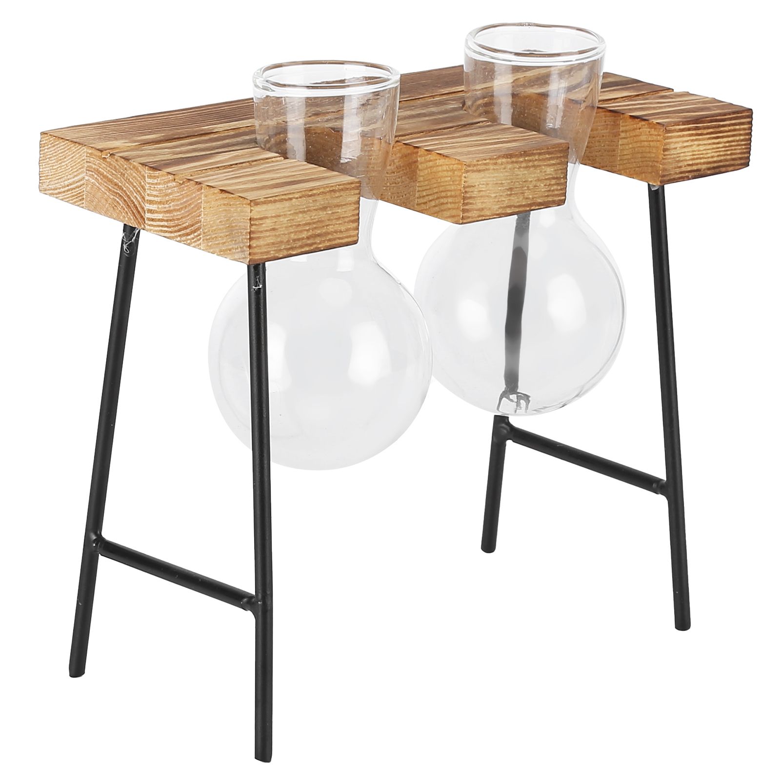 Desktop Glass Planter Wooden Stand Bulb Glass Vase Hydroponics Plant Planter view 2