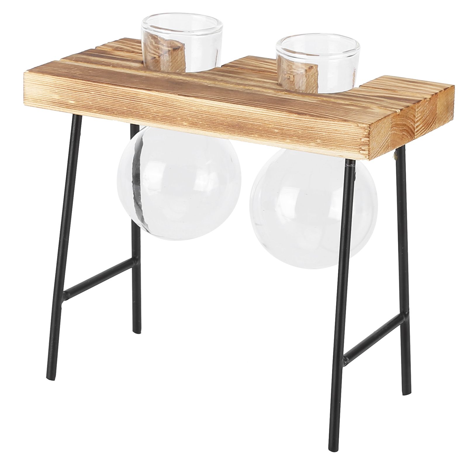Desktop Glass Planter Wooden Stand Bulb Glass Vase Hydroponics Plant Planter view 4