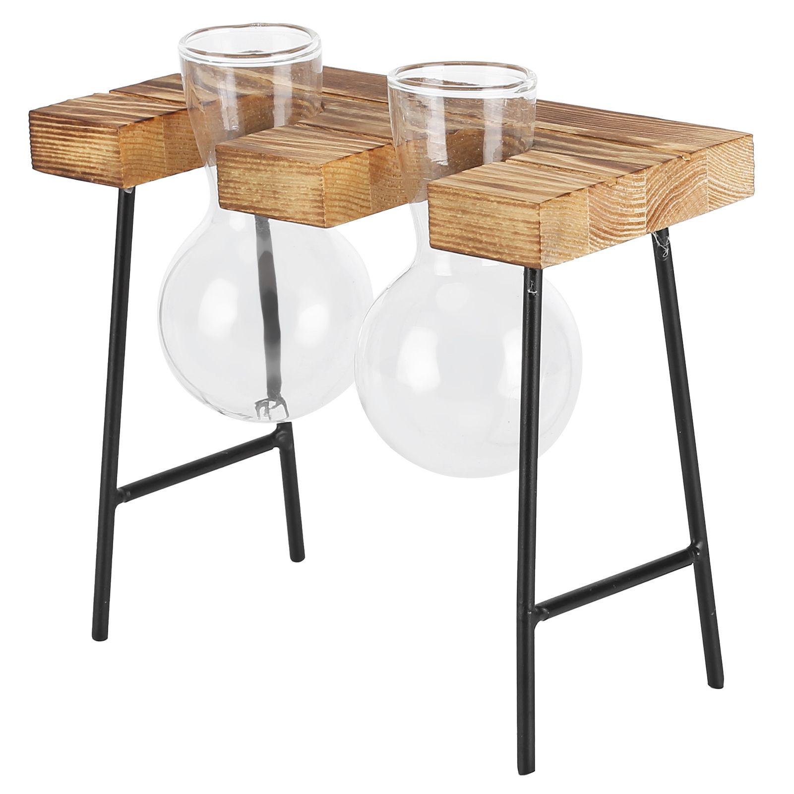 Desktop Glass Planter Wooden Stand Bulb Glass Vase Hydroponics Plant Planter view 5