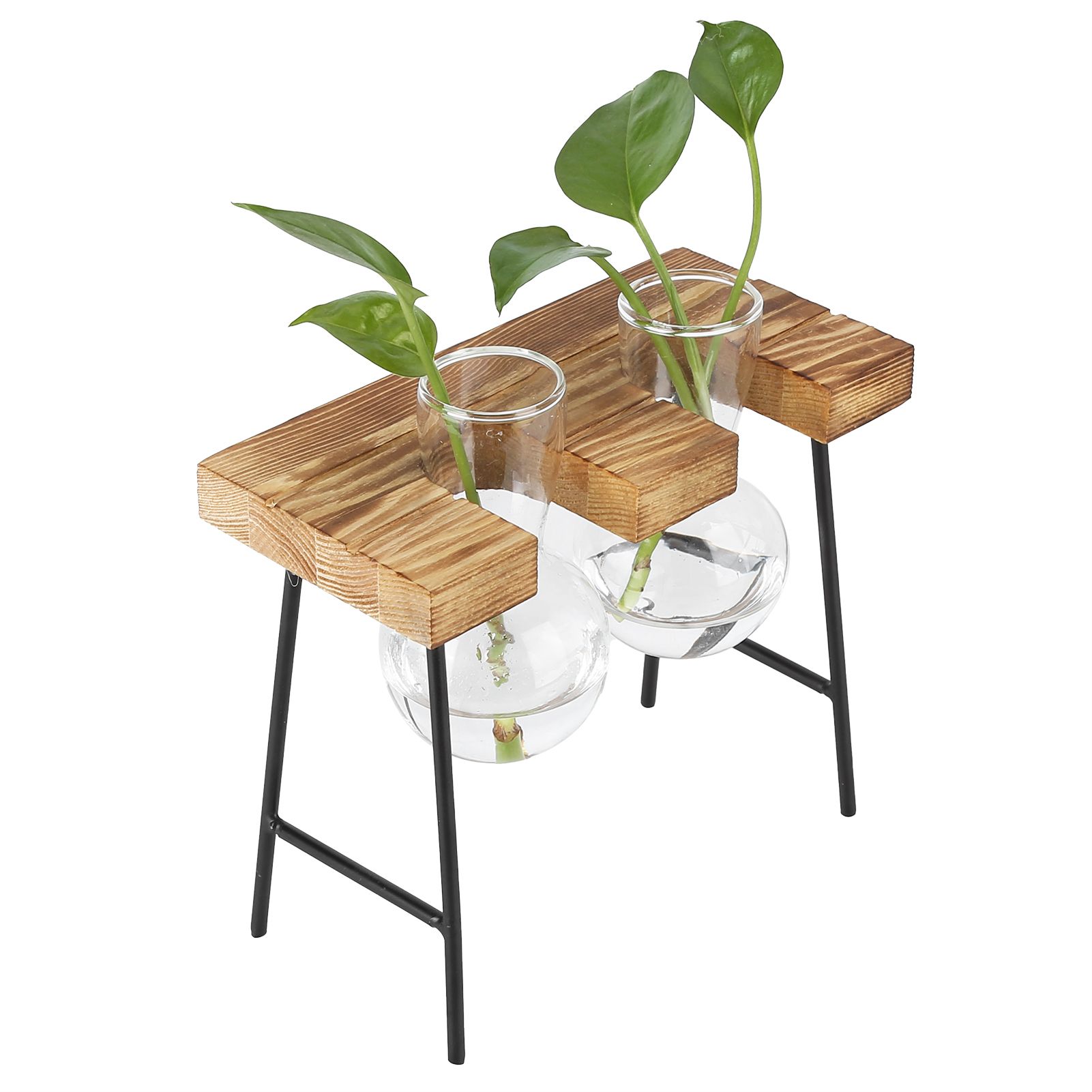 Desktop Glass Planter Wooden Stand Bulb Glass Vase Hydroponics Plant Planter view 9