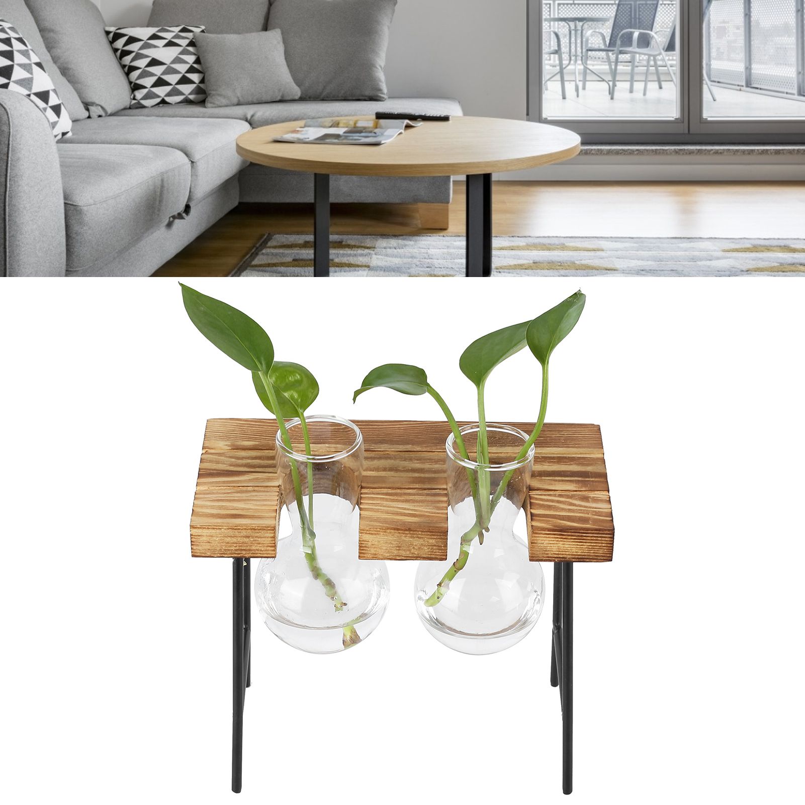 Desktop Glass Planter Wooden Stand Bulb Glass Vase Hydroponics Plant Planter view 12