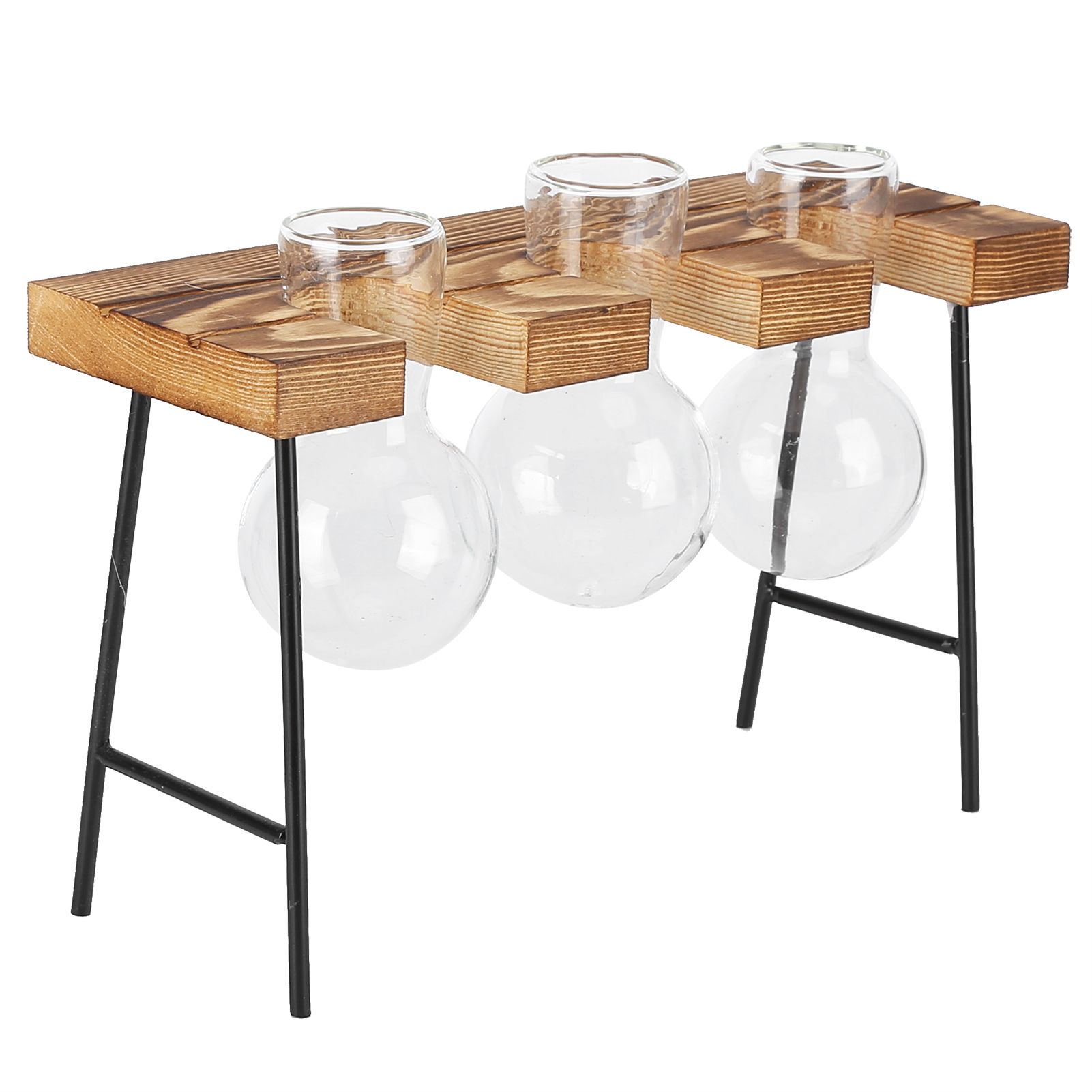 Desktop Glass Planter Wooden Stand Bulb Glass Vase Hydroponics Plant Planter view 2