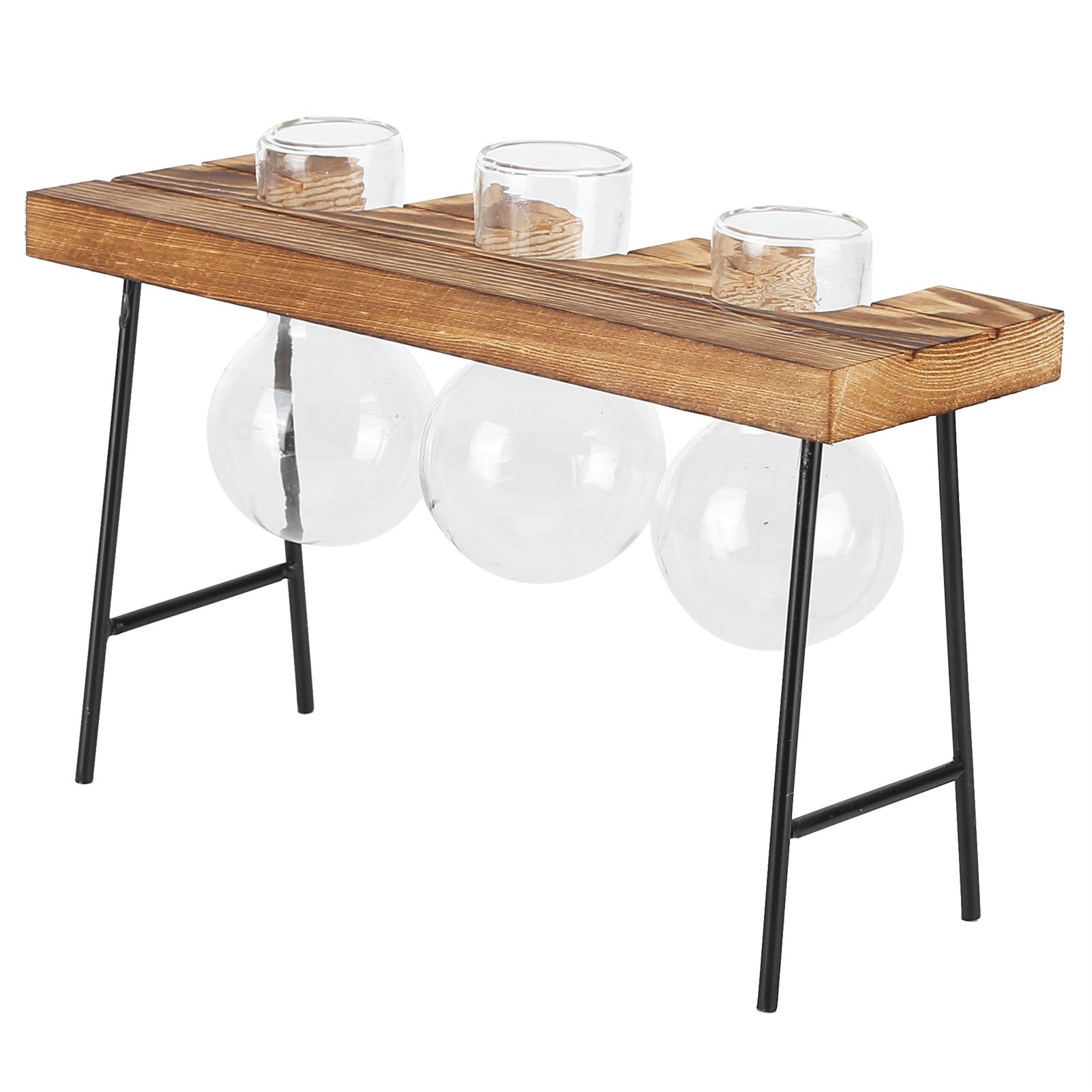 Desktop Glass Planter Wooden Stand Bulb Glass Vase Hydroponics Plant Planter view 4